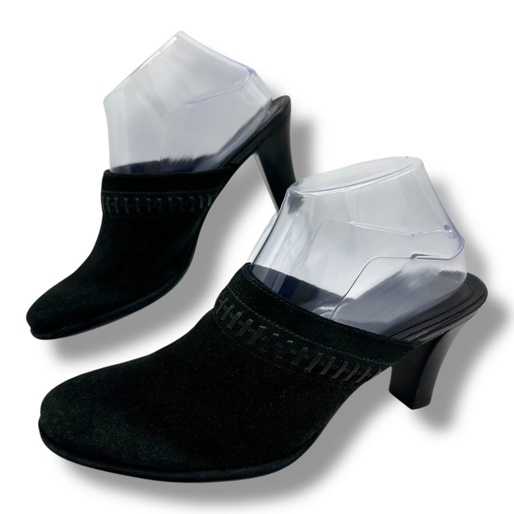Cole Haan Black Suede Whipstitch Mule Heels Round Toe Slip‎ On D25986 Mens 8.5 B
